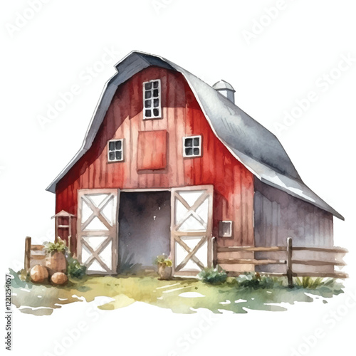 watercolors A rustic barn illustration for kids book illustration