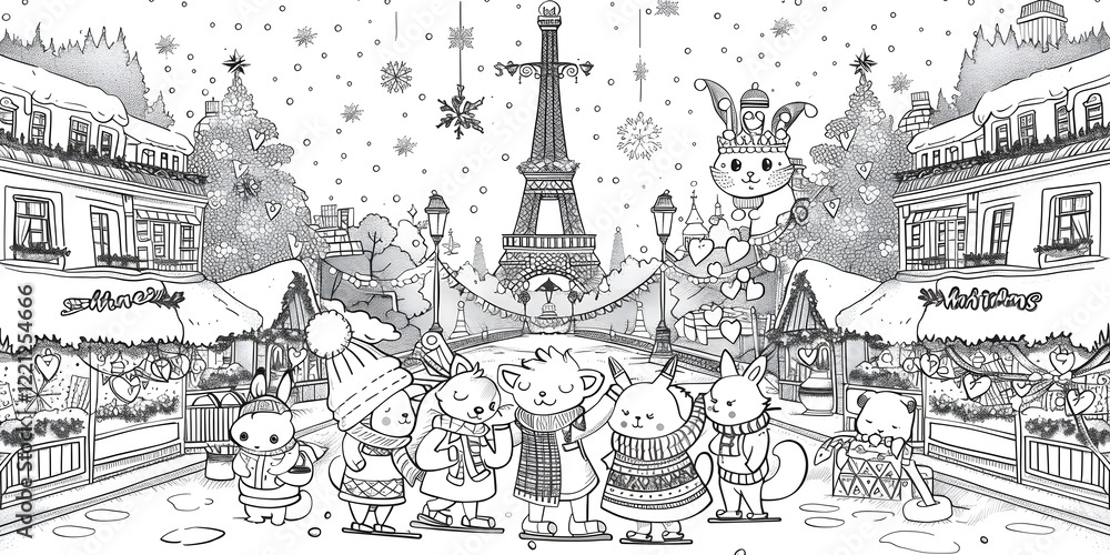 Obraz premium Cartoon Style Tower Illustration in Black and White