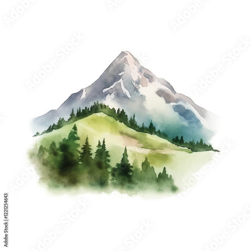 watercolors A serene mountain illustration for kids book illustration