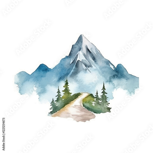 watercolors A serene mountain illustration for kids book illustration