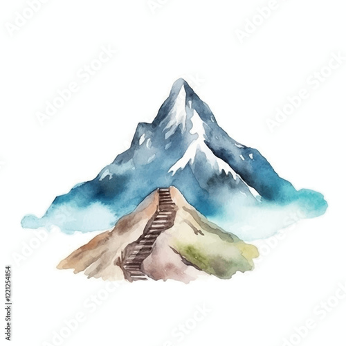 watercolors A serene mountain illustration for kids book illustration