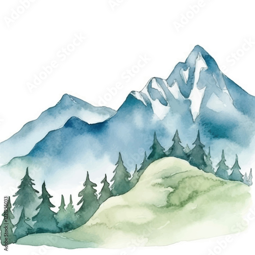 watercolors A serene mountain illustration for kids book illustration