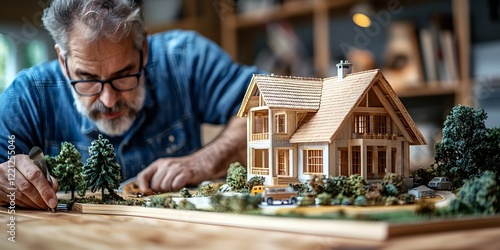 Architect s Skilled Hands Crafting a Detailed Miniature House Model for Image photo