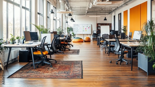 A modern open paln office with shared desks share photo