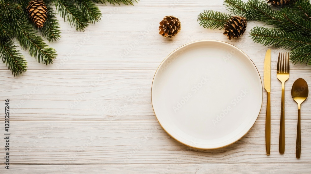 Elegant Christmas Dinner Place Setting: A Festive Tabletop Scene Elegant Christmas Dinner Place Setting: A Festive Tabletop Scene
