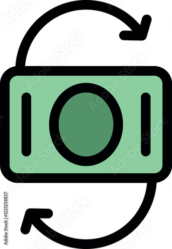 Rotating banknote representing cashback or money refunding finance concept