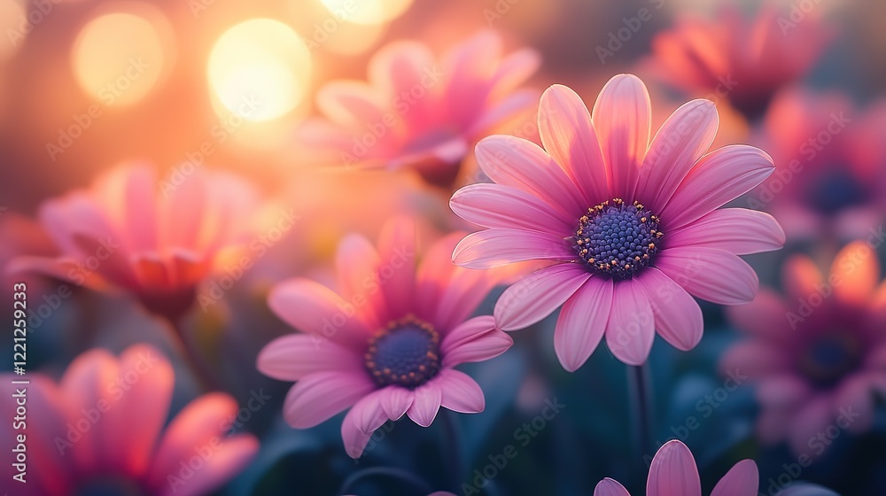 pink daisy flower sway in wind with gentle sunlight, spring nature background pink daisy flower sway in wind with gentle sunlight, spring nature background