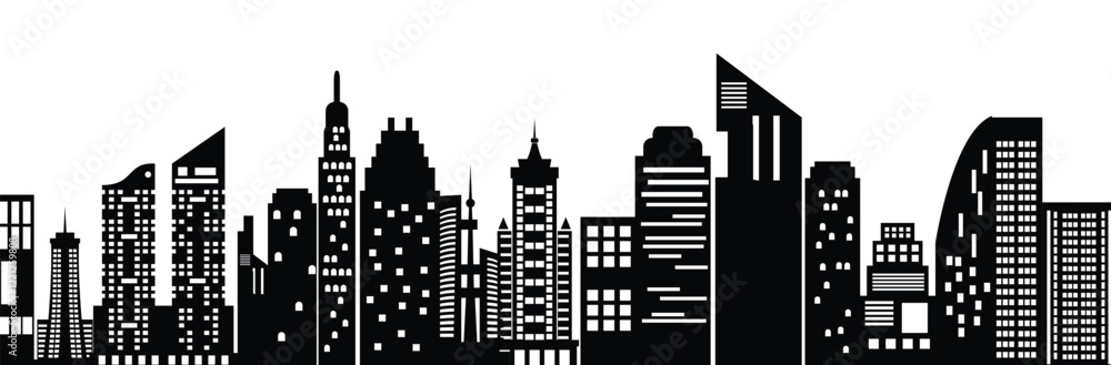 Obraz premium Silhouette of a Cityscape, Horizontal skyline in vector art.