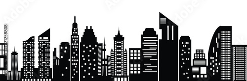 Silhouette of a Cityscape, Horizontal skyline in vector art.