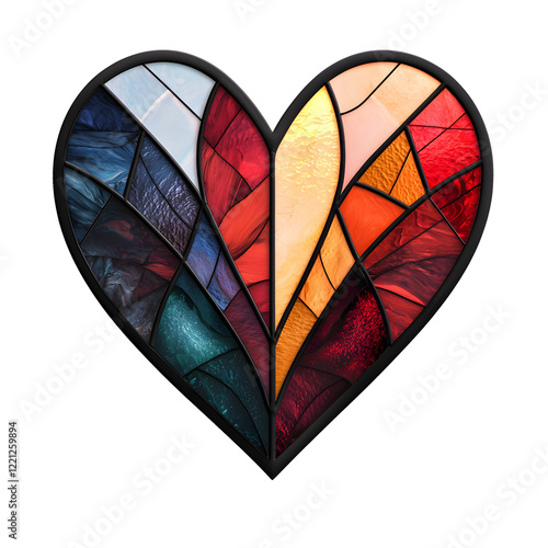 Colorful Stained Glass Heart Design with Vibrant Patterns and Textures
