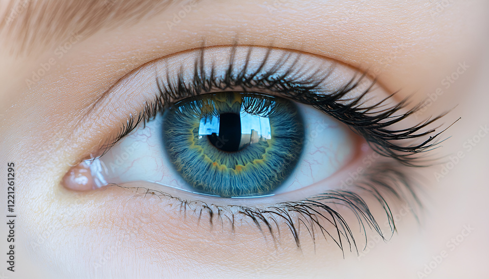 Obraz premium Future concept of a woman with an eye panel enhanced by cyber technology