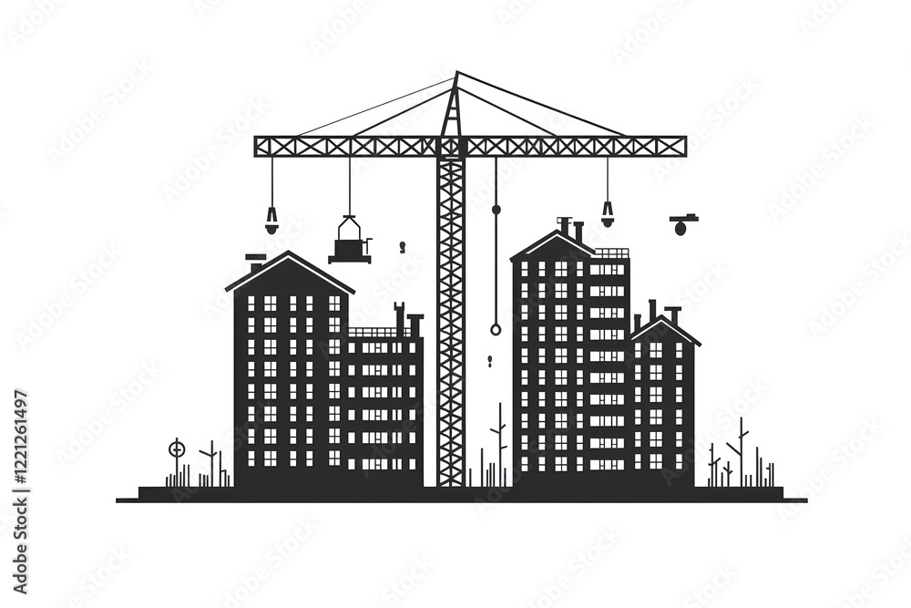 Obraz premium Comprehensive Construction Icon Set Featuring Essential Building Elements and Machinery