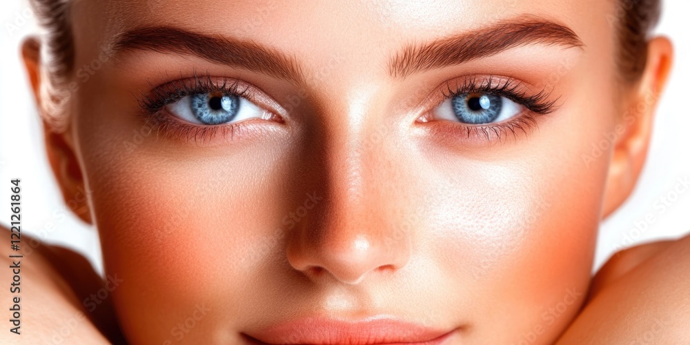 Close-up portrait of young caucasian female with blue eyes and smooth skin Close-up portrait of young caucasian female with blue eyes and smooth skin