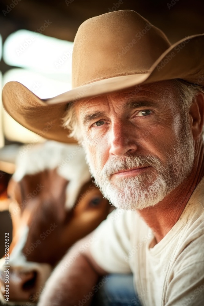 Cattleman engaged in branding livestock on a ranch, showcasing traditional farming practices and dedication to animal care Cattleman engaged in branding livestock on a ranch, showcasing traditional farming practices and dedication to animal care