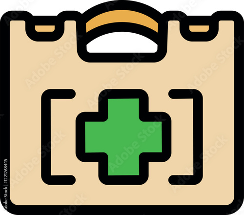 Closed first aid kit with green cross and yellow handle, ready for emergencies