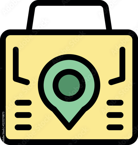 Electronic tracking device displaying current location with a pin icon, symbolizing precise positioning and monitoring