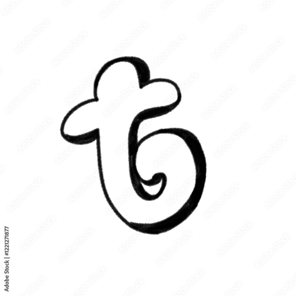 A creative black and white graphic of a stylized lowercase 't'. Ideal for art, design, and typography projects. Perfect for educational, artistic, or decorative purposes.