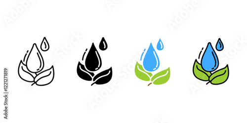 Water drop with leaves icon. Nature illustration. Dew sign. Ecology and environment symbol. Plant or tree growth pictogram.
