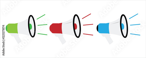 Megaphone speaker or loudspeaker bullhorn set , vector illustration.