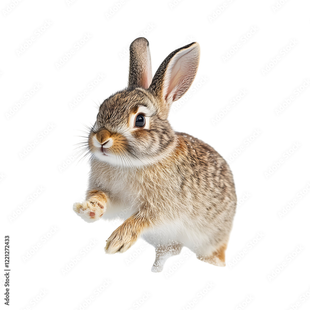 Obraz premium Rabbit Hopping Across Fresh Snow Isolated on Transparent Background