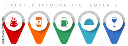 Food and drinks pointer collection, miscellaneous icons such as birthday cake, coffe, beer and drink, flat design vector infographic template in eps 10