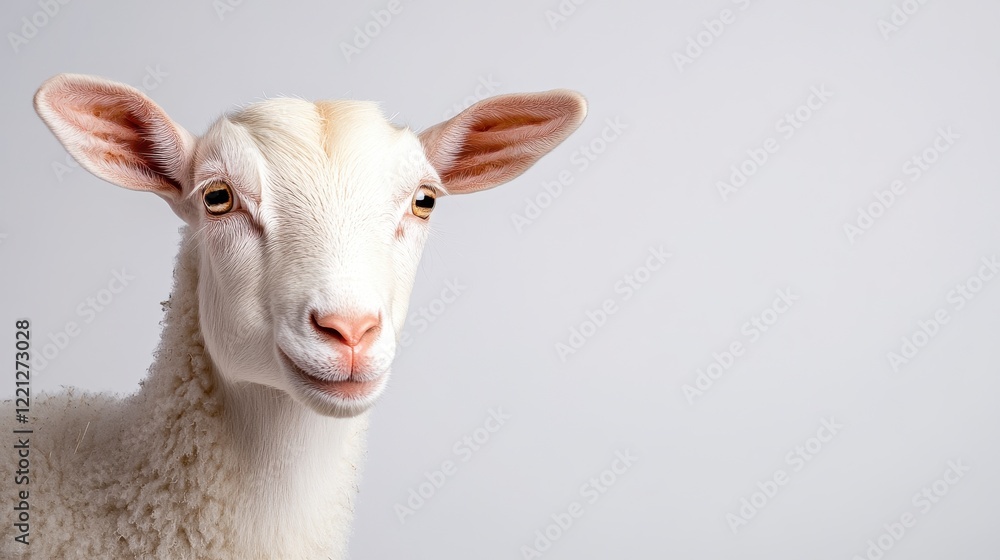 Close-up Portrait of a Fluffy White Sheep: Serene and Gentle Farm Animal Photography Close-up Portrait of a Fluffy White Sheep: Serene and Gentle Farm Animal Photography