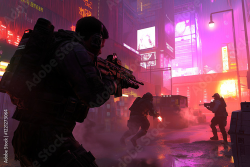 Futuristic cyberpunk scene