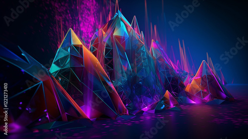 Futuristic Neon Crystal Landscape with Vibrant Colors and Geometric Shapes