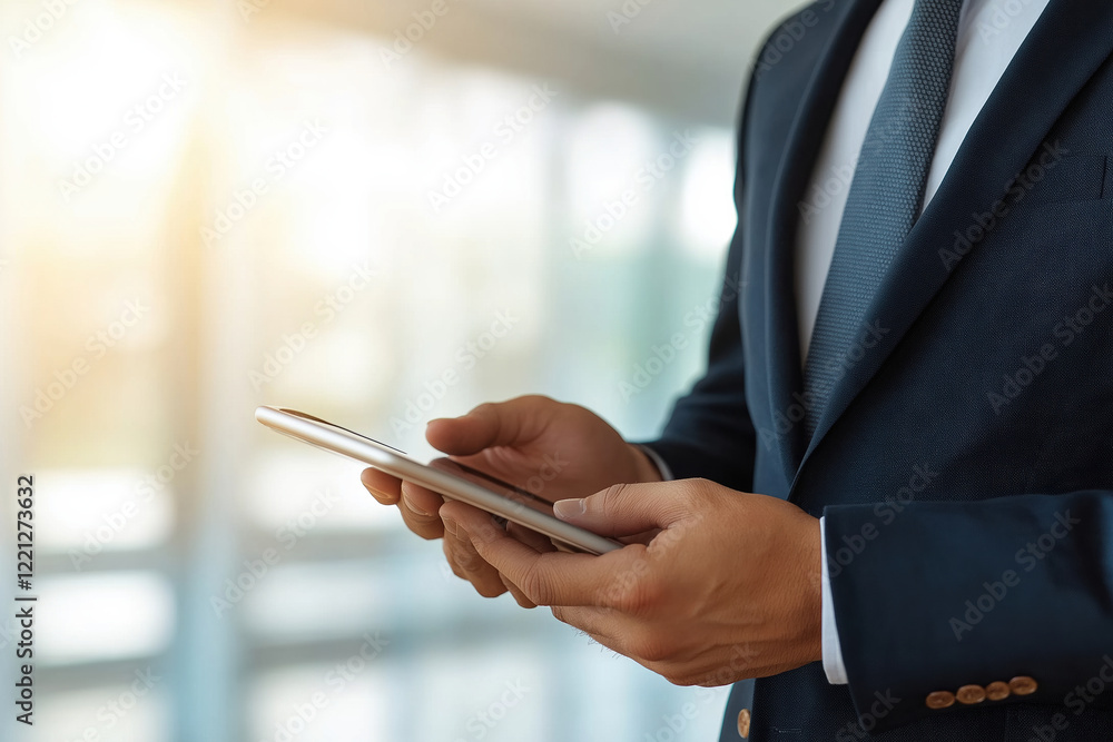 Business professional using tablet in modern office setting during daytime hours Business professional using tablet in modern office setting during daytime hours