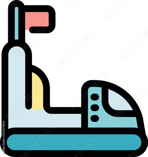 Colorful bumper car featuring a flag, representing fun and excitement in amusement parks or entertainment venues