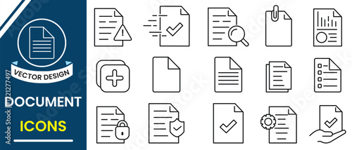 Document line icons, vector set. File, page, form, report, list, checkmark icon design for web, app, logo. Vector illustration.