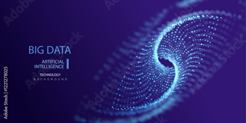 Big data neon connect tech background. Ai portal particles dots technology banner. Artificial Intelligence tunnel futuristic network vector design.