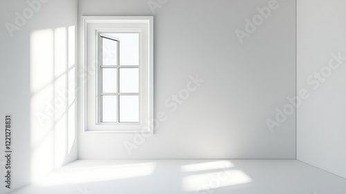 Glass window frame house interior on white wall photo