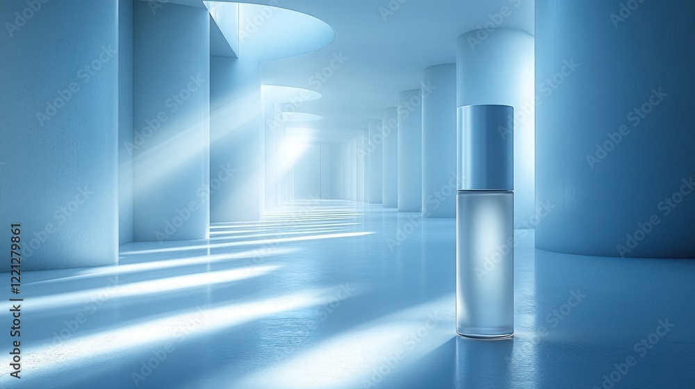 Elegant Cosmetic Bottle in Modern Light-Filled Space