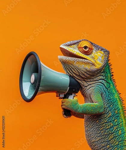 Vivid Green Chameleon with Megaphone