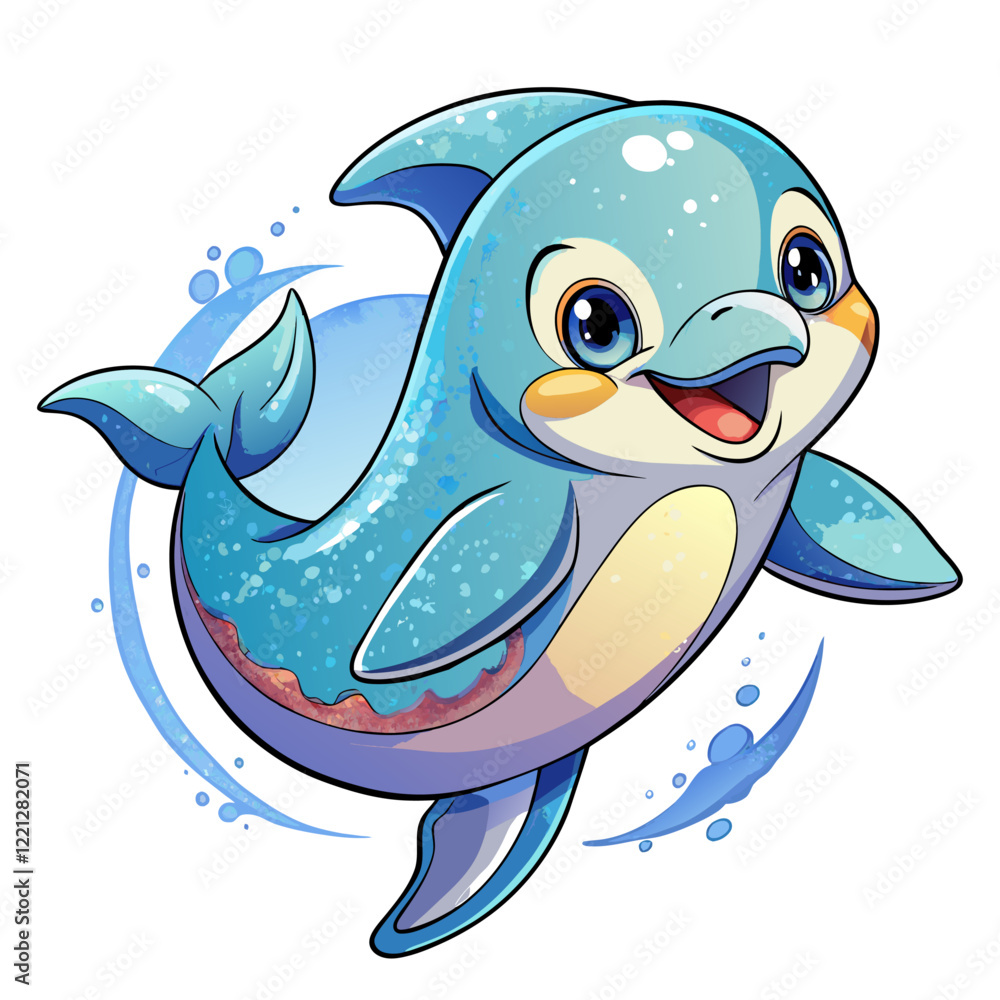 Fototapeta premium Vector illustration of a baby dolphin on the grass on white background - Generative AI 