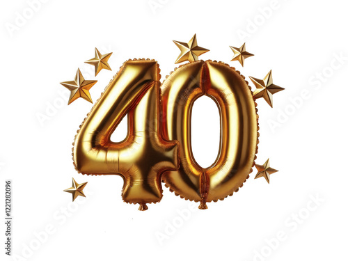 Golden balloon with the anniversary number 40 and stars on a transparent background.png