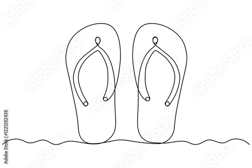 Summer flip flop foot Sandals continuous single line art outline Slippers vector icon