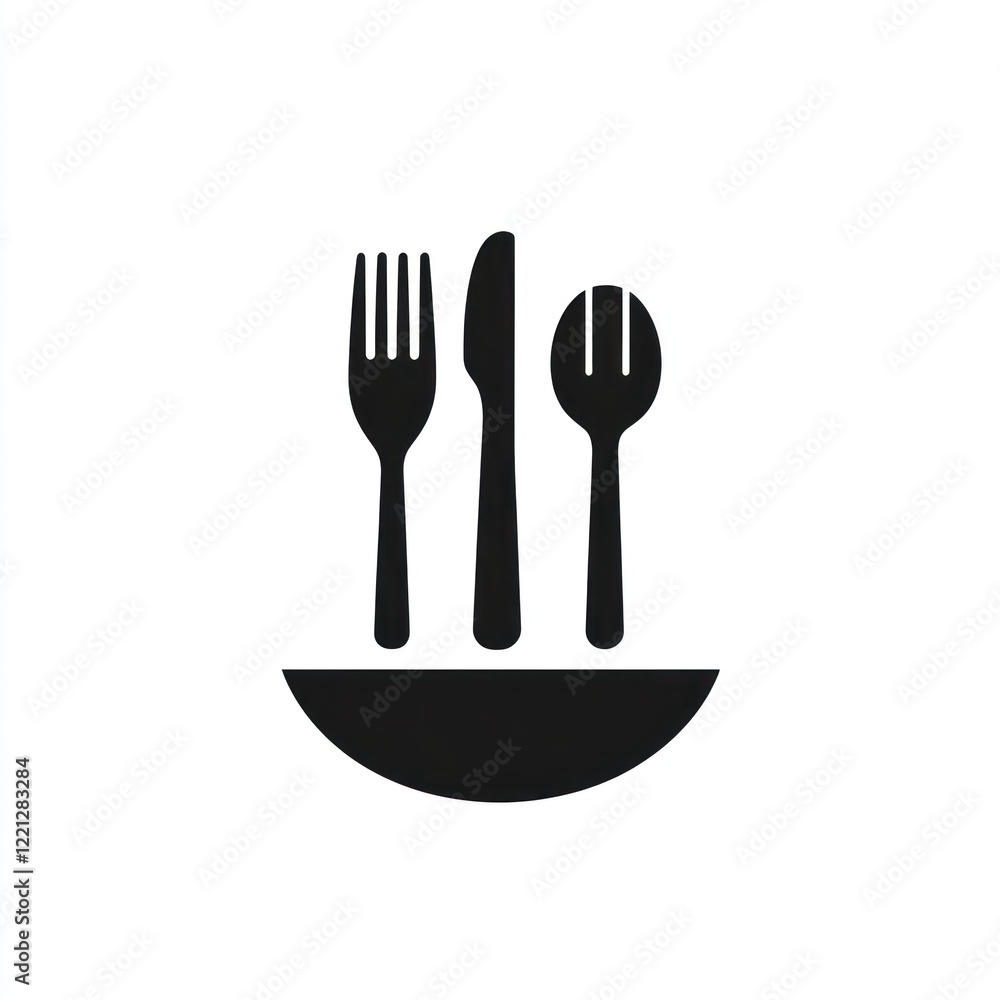 Dining Utensils in Bowl, Simple Vector Illustration, Possible Use Restaurant or Cafe Menu