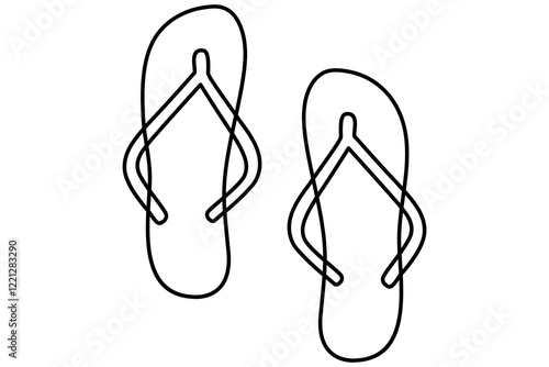 Summer flip flop foot Sandals continuous single line art outline Slippers vector icon