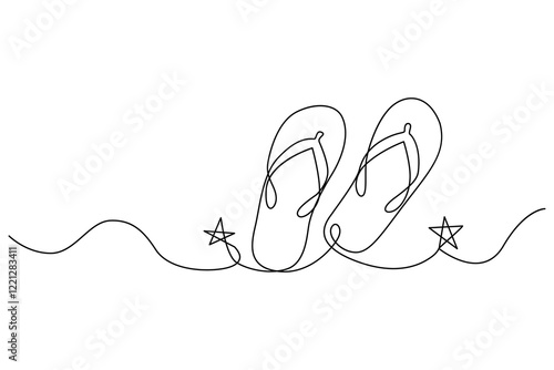 Summer flip flop foot Sandals continuous single line art outline Slippers vector icon