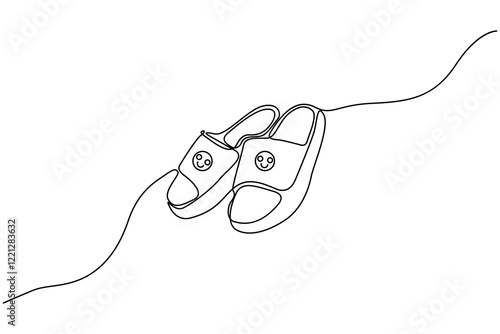 Summer flip flop foot Sandals continuous single line art outline Slippers vector icon