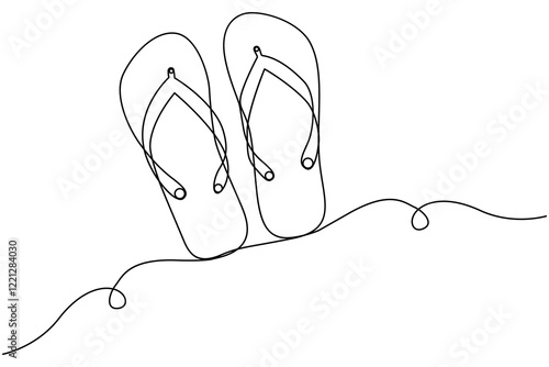 Summer flip flop foot Sandals continuous single line art outline Slippers vector icon