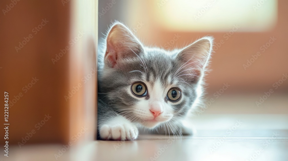 Adorable Kitten Peeking from Behind a Door Adorable Kitten Peeking from Behind a Door