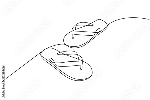 Summer flip flop foot Sandals continuous single line art outline Slippers vector icon