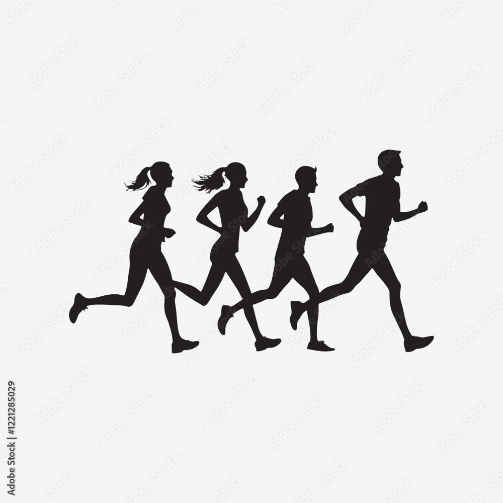 Running Silhouette Vector - Dynamic Group of Runners Illustration Running Silhouette Vector - Dynamic Group of Runners Illustration