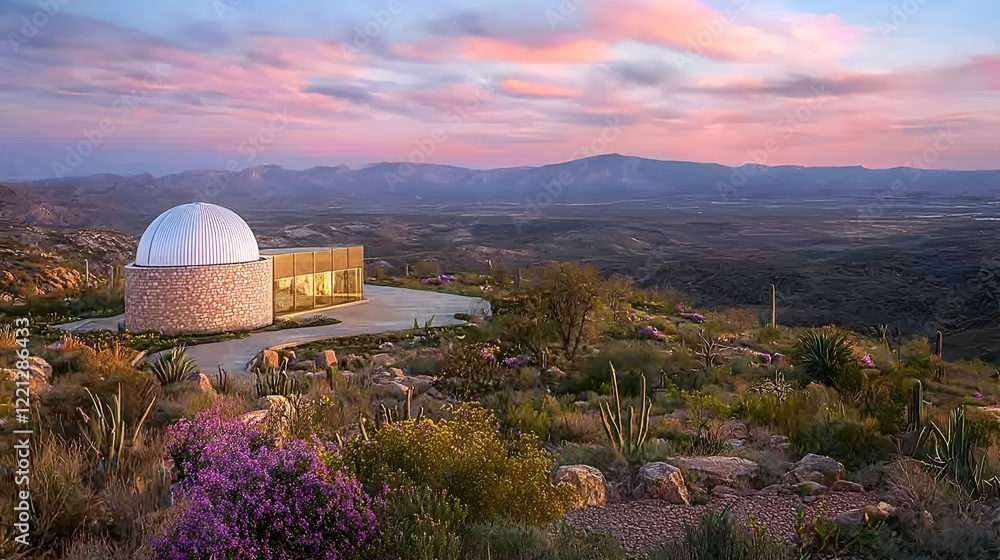 Obraz premium Desert observatory sunset landscape, astronomy research
