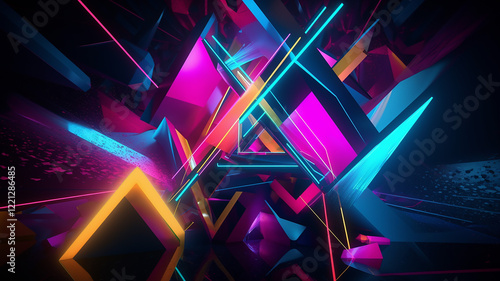 Futuristic Neon Abstract Design with Dynamic Geometric Shapes
