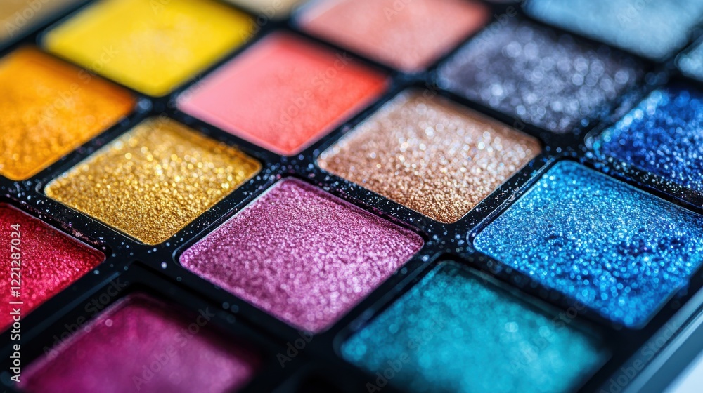 Colorful Eyeshadow Palette with Various Shimmering Shades and Textures Colorful Eyeshadow Palette with Various Shimmering Shades and Textures