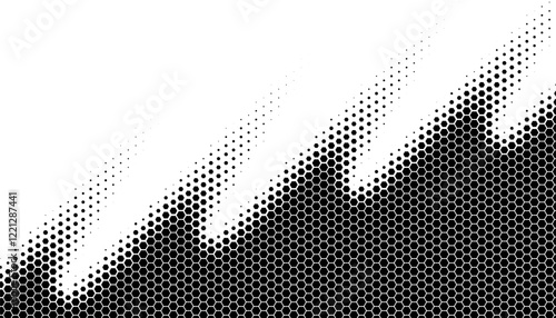 Black and white transition background pattern. Abstract pattern transition for backgroud, jersey pattern. Smooth disappear effect with hexagon shapes. Vector Format Illustration. EPS10	